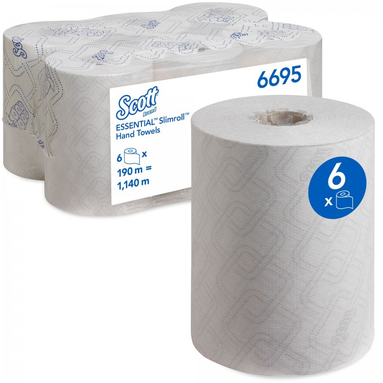 6695 Kimberly Clark Полотенца бумажные в рулоне Kimberly Clark Scott Essential Slimroll 6695 1-слойные 6 рулонов по 190 метров 