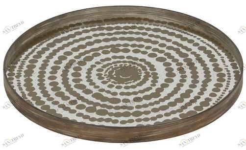 Ethnicraft Круглый поднос из дерева и стекла Tribal quest 20373
