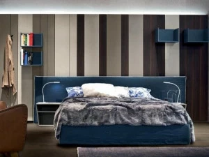 ZANETTE Кровать из ткани со встроенными прикроватными тумбочками с мягким изголовьем