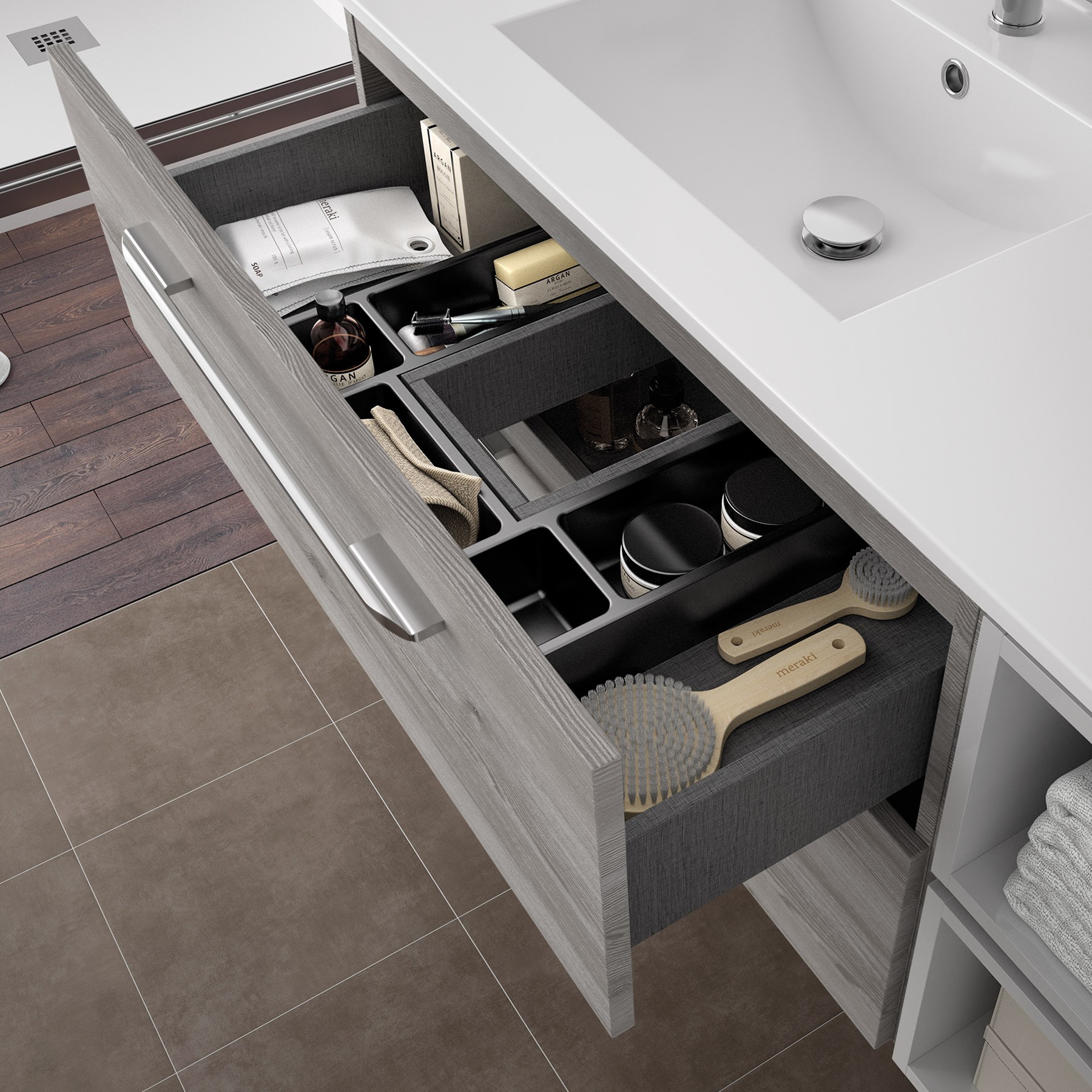 26579 SALGAR Мебель для умывальника FUSSION CHROME 800 2 ящика BAY PINE 797 x 540 x 450 мм - Вид №4