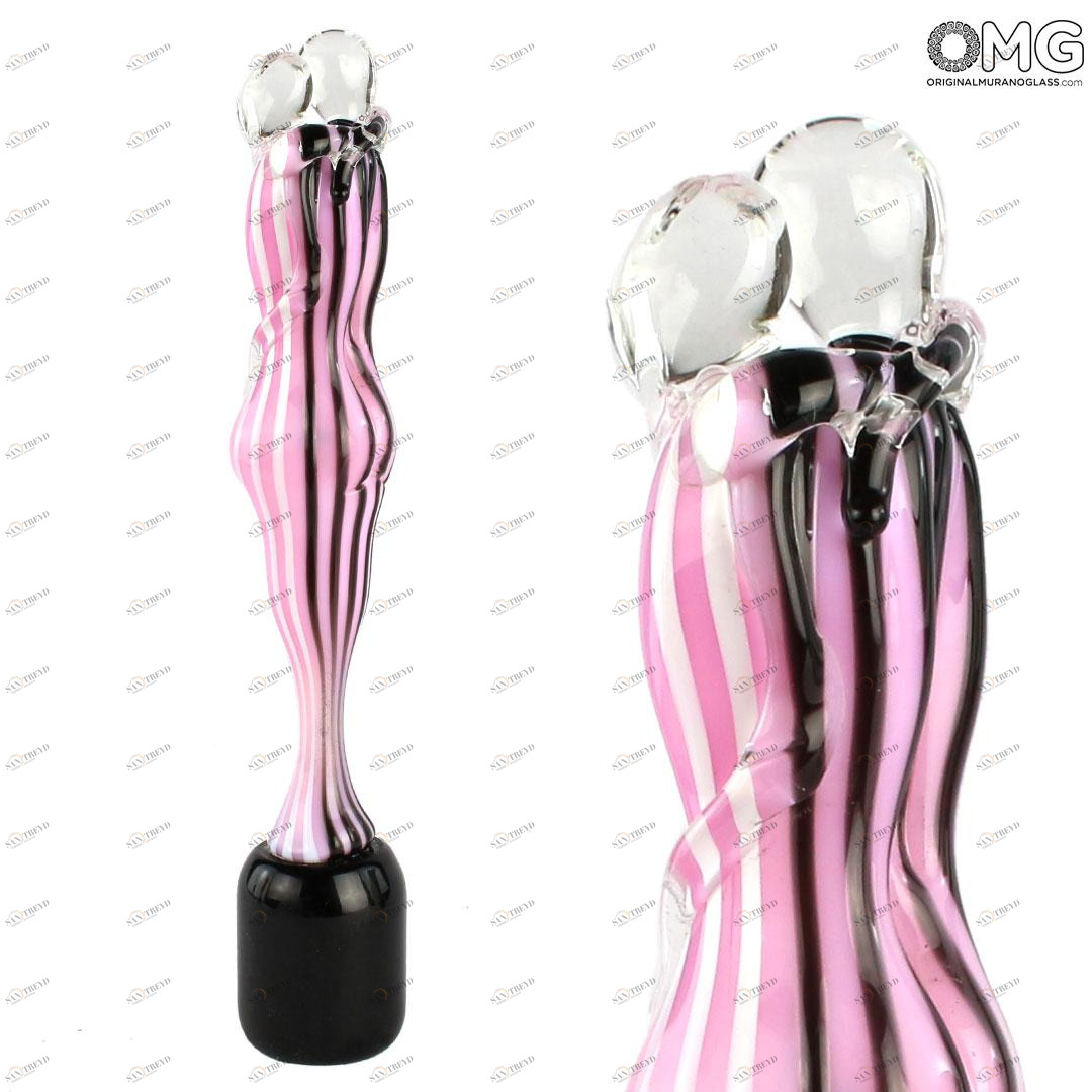 4442 ORIGINALMURANOGLASS Скульптура Объятие влюбленных - Розовая филигрань - муранское стекло OMG 4 см 