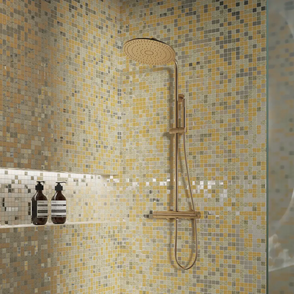 Стеклянная мозаика Kreaforta золотистого оттенка для декора стен 89412210 STLM-1563967