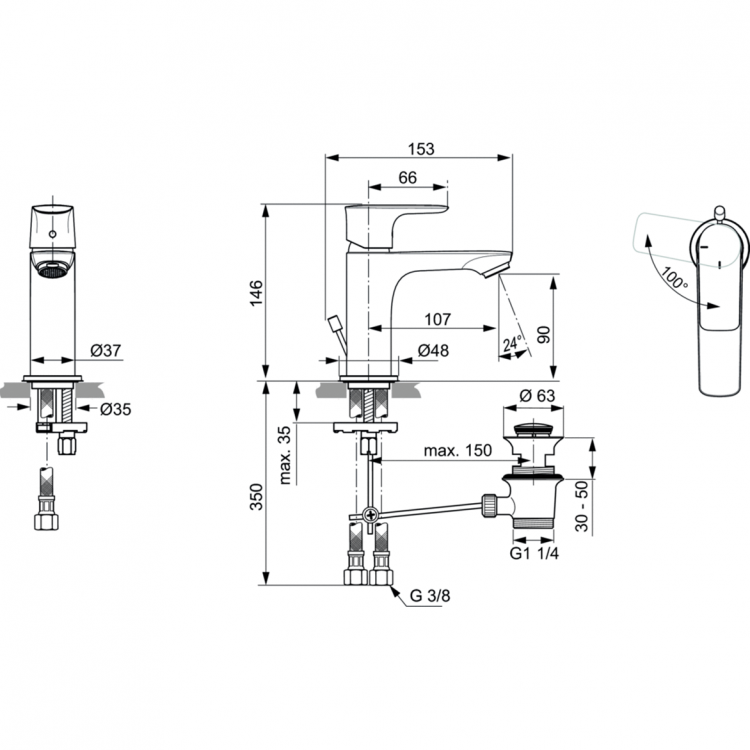 A7008AA Смеситель для раковины Ideal Standard CONNECT AIR - Вид №3