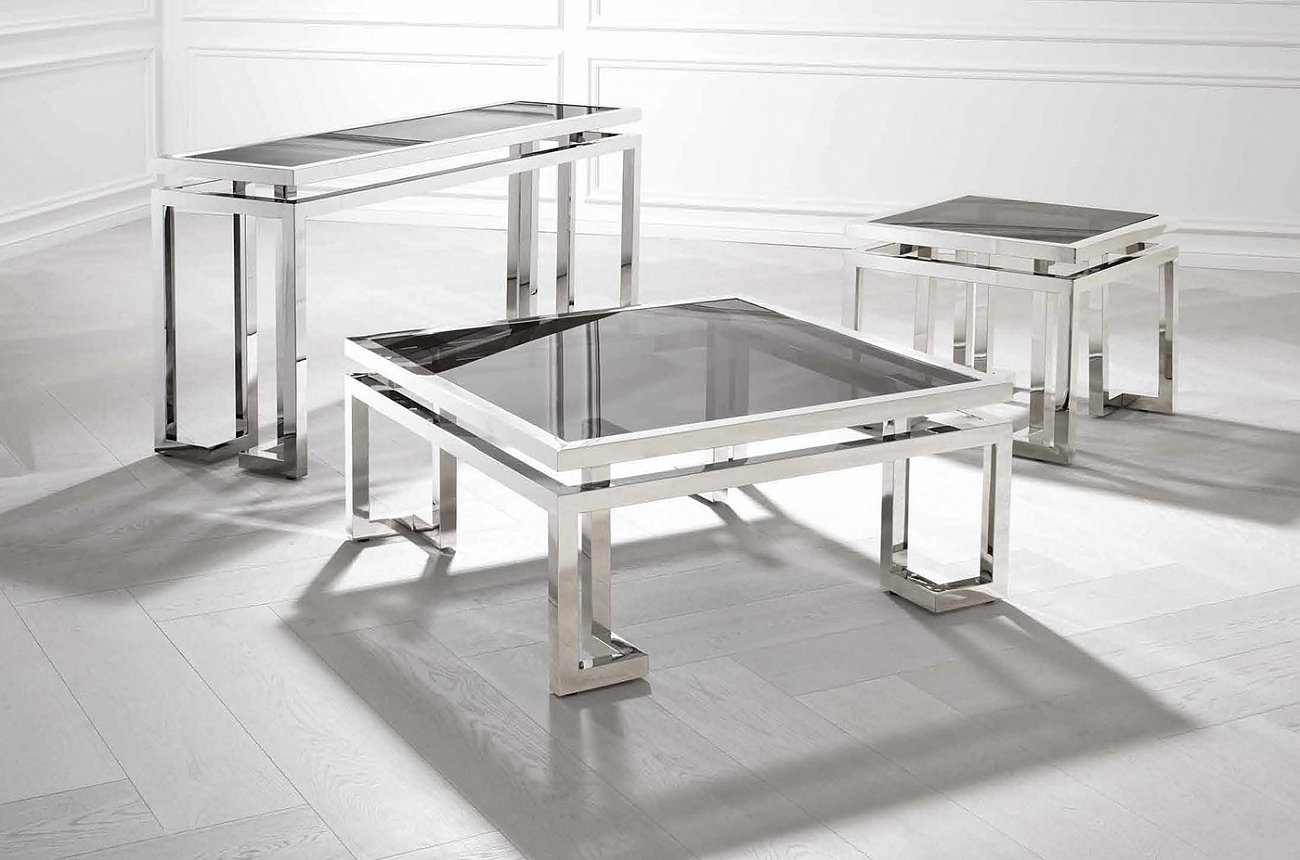 Журнальный столик стеклянный с ножками хром и дымчатым стеклом 100 см Palmer от Eichholtz EICHHOLTZ  242468 Прозрачный;хром  - Вид №6