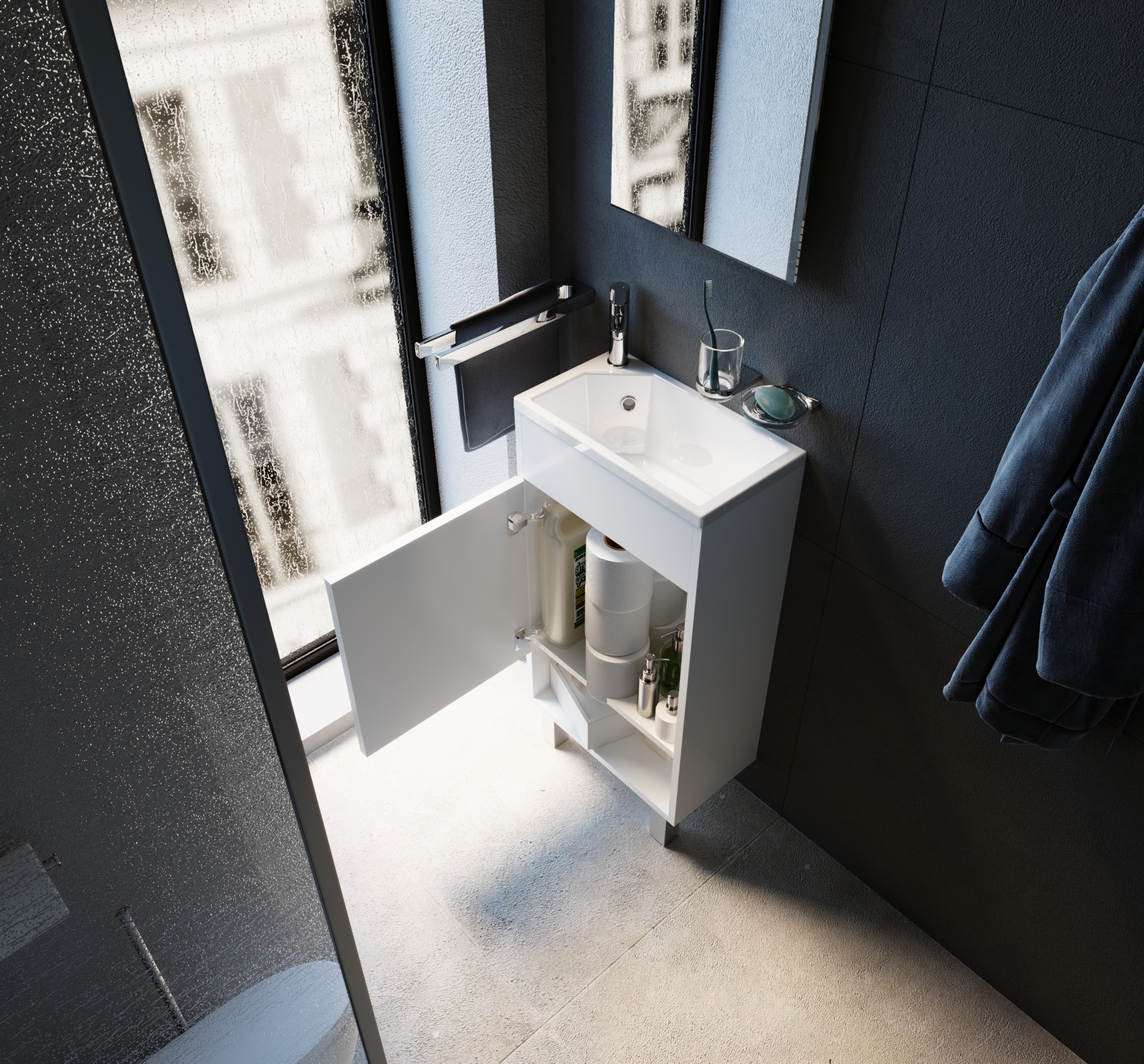 У85921 Тумба с раковиной Lira 40Н 1д. Белый глянец 1 Marka Lira - Вид №2