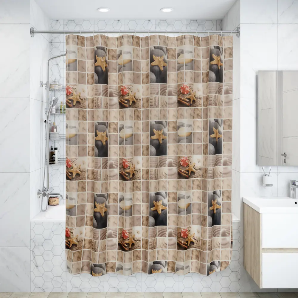 Штора для ванной комнаты «Спа» 180х180 см цвет бежевый ВИЛИНА Полиэстер STLM-2159749