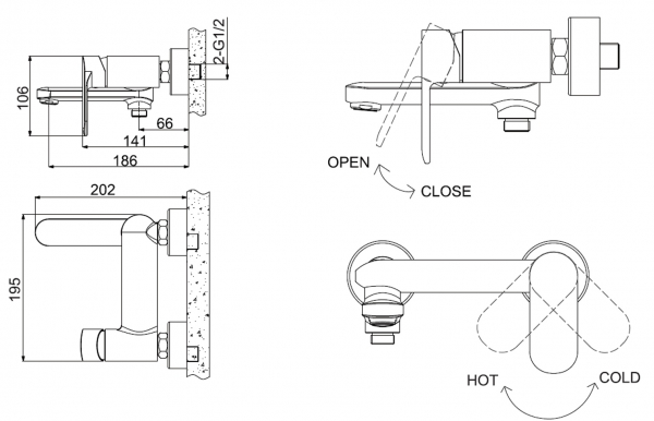 Смеситель для ванны с коротким изливом БЕЗ аксессуаров OPAL F6125183CP-01-RUS bravat - Вид №1