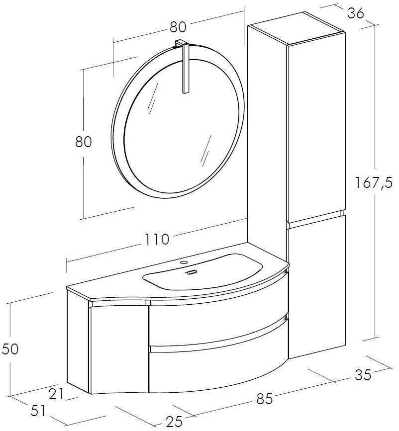 LEGNOBAGNO Мебель для умывальника одинарная из HPL со шкафом Freedom curvo sun-id-1413311 - Вид №2