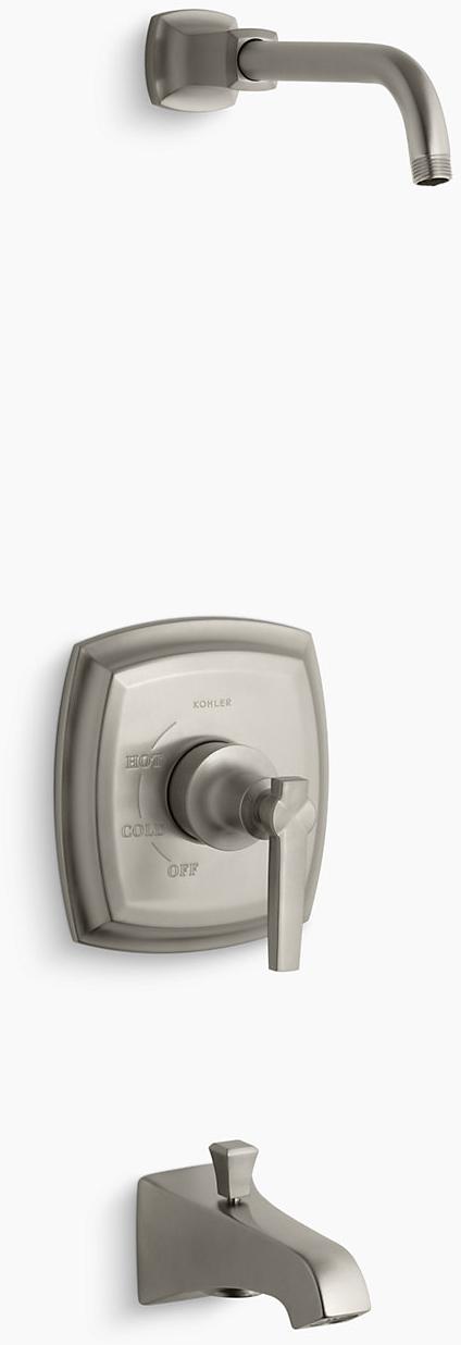 KOHLER Margaux Rite-Temp для ванны и клапана душа с рычажной ручкой и изливом NPT, без насадки для душа K-TLS16225-4-BN 