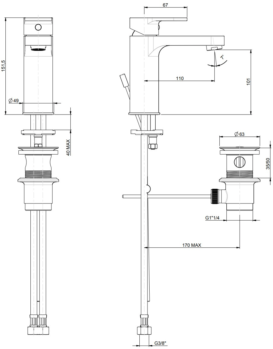 Rubinetterie Frattini Смеситель для раковины, однорычажный, со сливом Fosca sun-id-1417695 - Вид №1