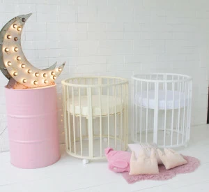 Круглая кроватка-трансформер 7 в 1 слоновая кость (72х72 см) QUEENBABY ДИЗАЙНЕРСКИЕ 178564 Белый;молочный