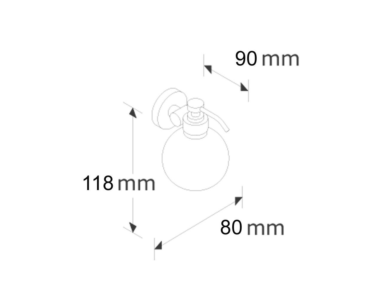 DLV101 Дозатор жидкого мыла с шарообразным контейнером для настенного монтажа, емкость бака 150 мл, хромированная латунь Merida  - Вид №1