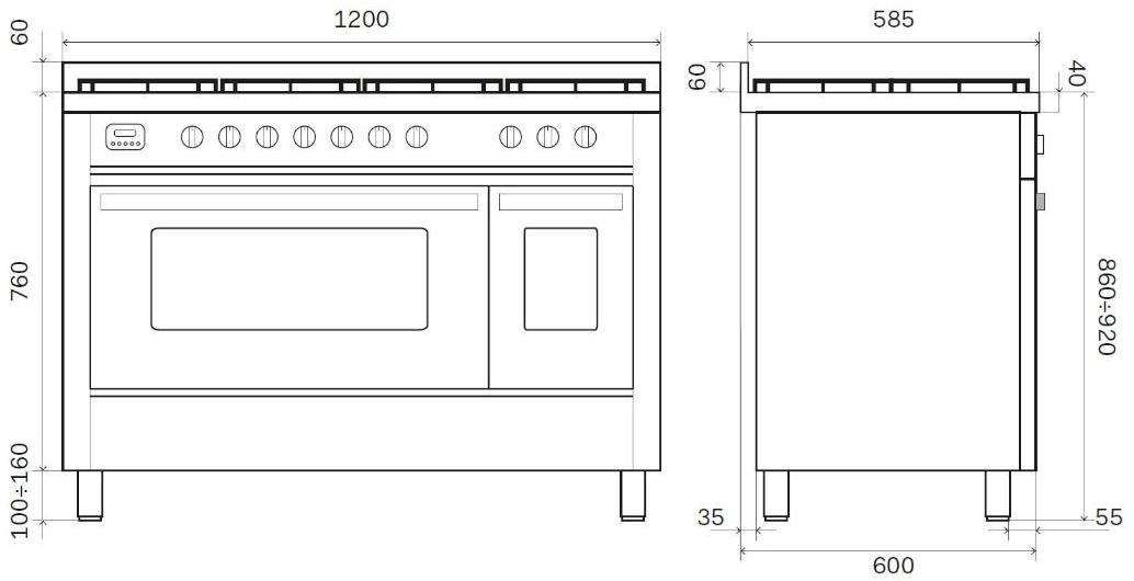 Ilve Отдельностоящая стальная кухня Pro line L12 Santreyd  - Вид №2