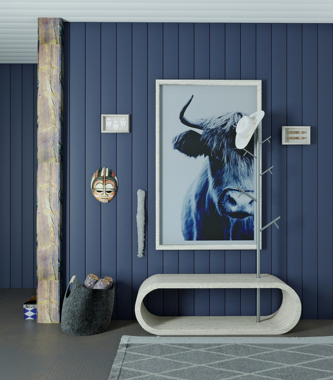 Банкетка Bellona серая с вешалкой ODINGENIY ДИЗАЙНЕРСКИЕ, ЦИКЛ 178307 Беленый дуб;серый  - Вид №1