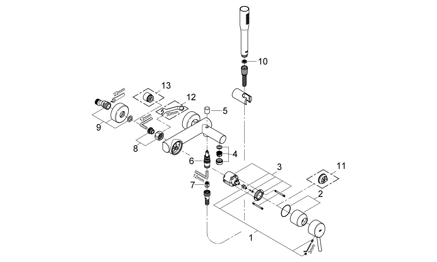 Однорычажный смеситель для душа / ванны с 2 отверстиями Grohe концепция ARCH-00116288 - Вид №3