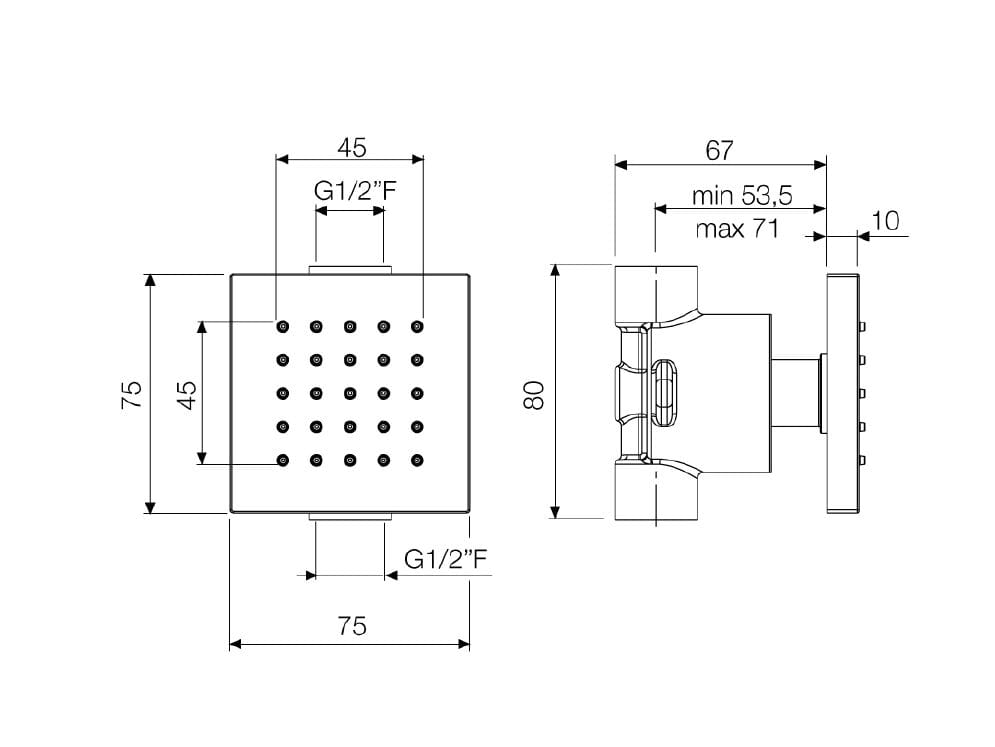 Хромированная латунная встраиваемая боковая насадка для душа Aquademy Bjet ARCH-00091684 - Вид №2