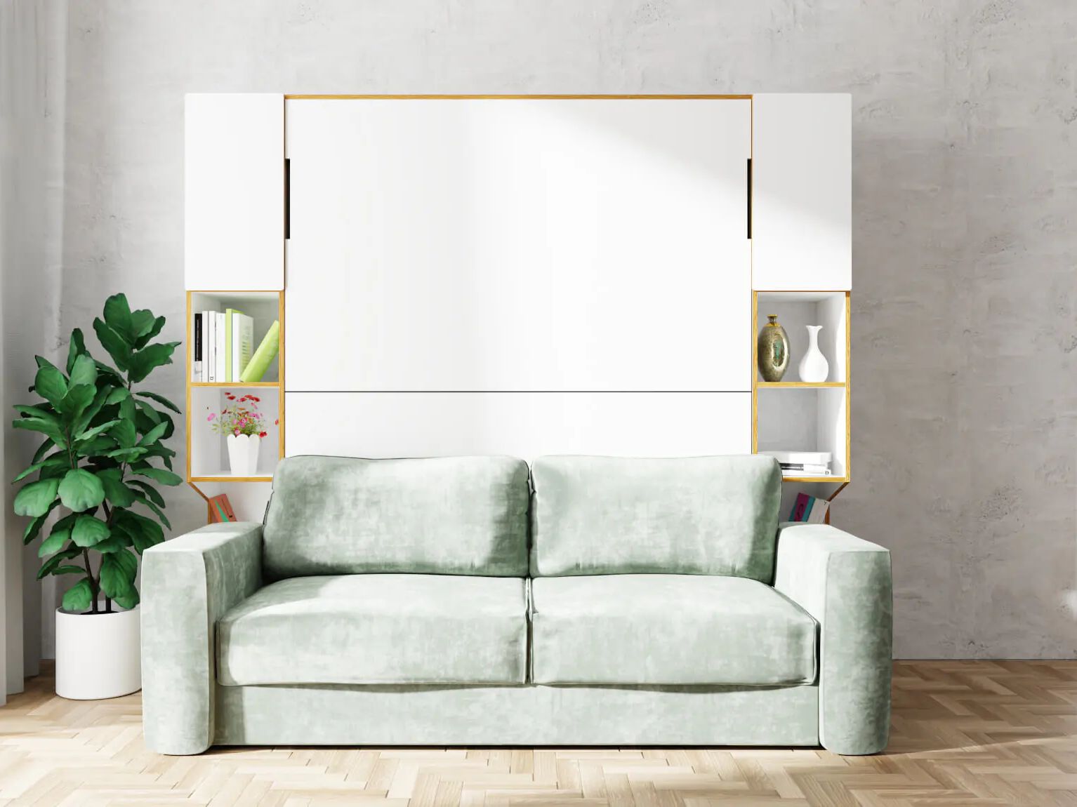 Вертикальная выдвижная кровать с полкой и диваном Radis сетка ARCH-00087151 - Вид №3