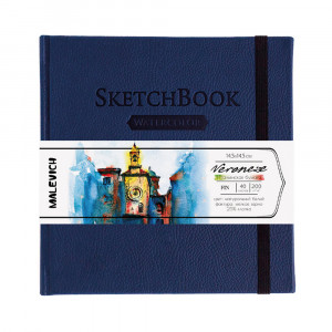 401469 Скетчбук для акварели Veroneze 200 г/м2 14.5 х 14.5 см твердый переплет Темно-синий Малевичъ