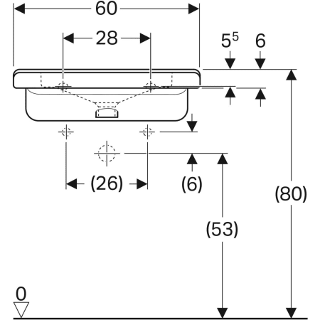 128666000 Раковина Geberit Renova Comfort Square, безбарьерная Geberit  - Вид №30