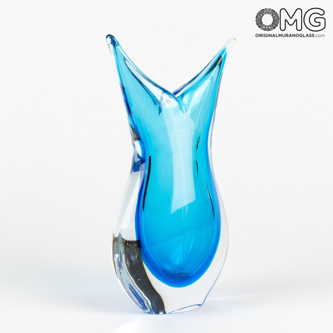 2891 ORIGINALMURANOGLASS Ваза Ласточка - голубая - соммерсо - Original Murano Glass OMG 10 см  - Вид №1
