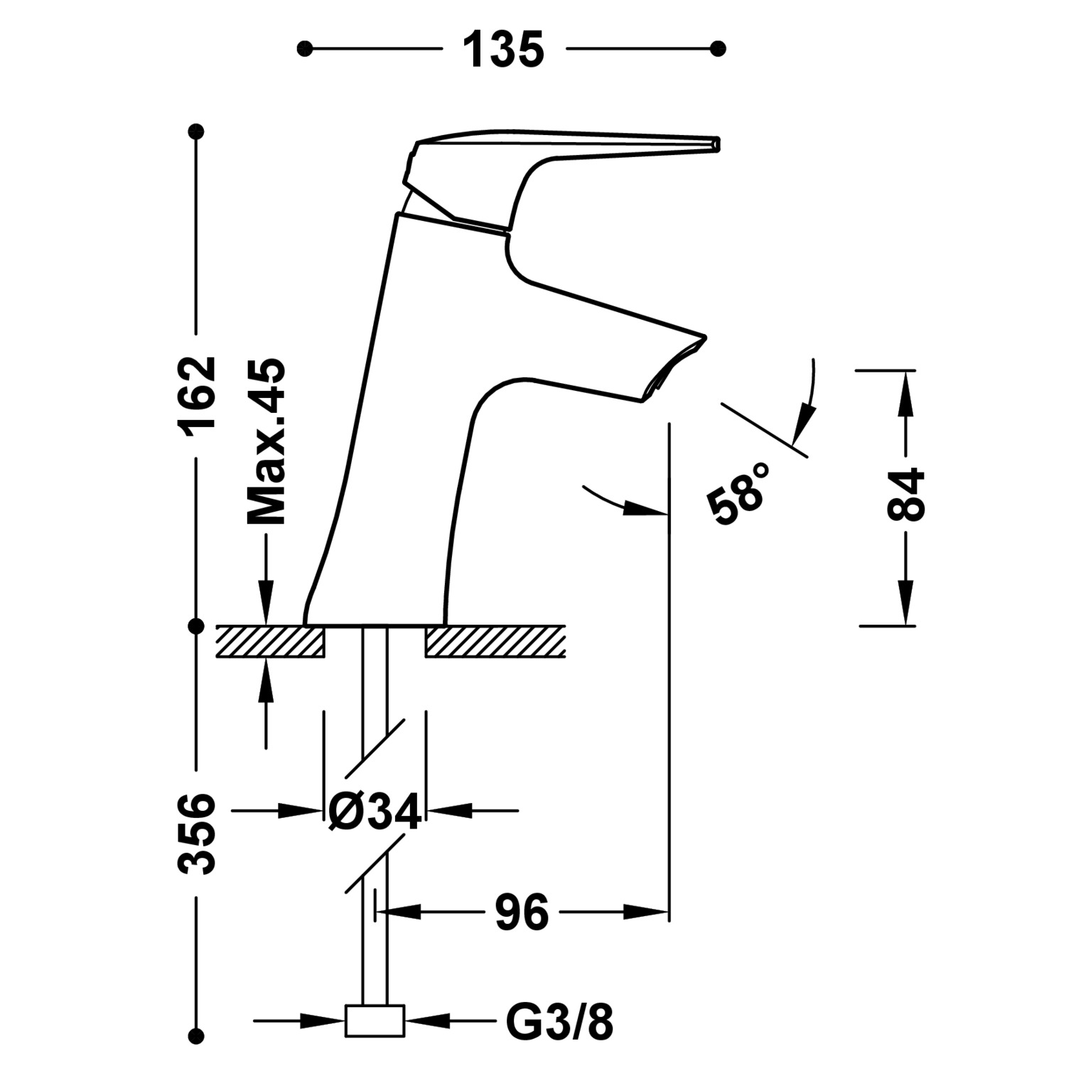 Наклонный смеситель для умывальника FUJI с одной ручкой-28190301AC TRES - Вид №1