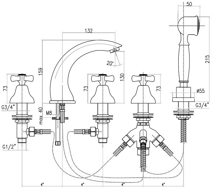 AM730401065 Смеситель на борт ванны , бронза Webert Armony - Вид №2