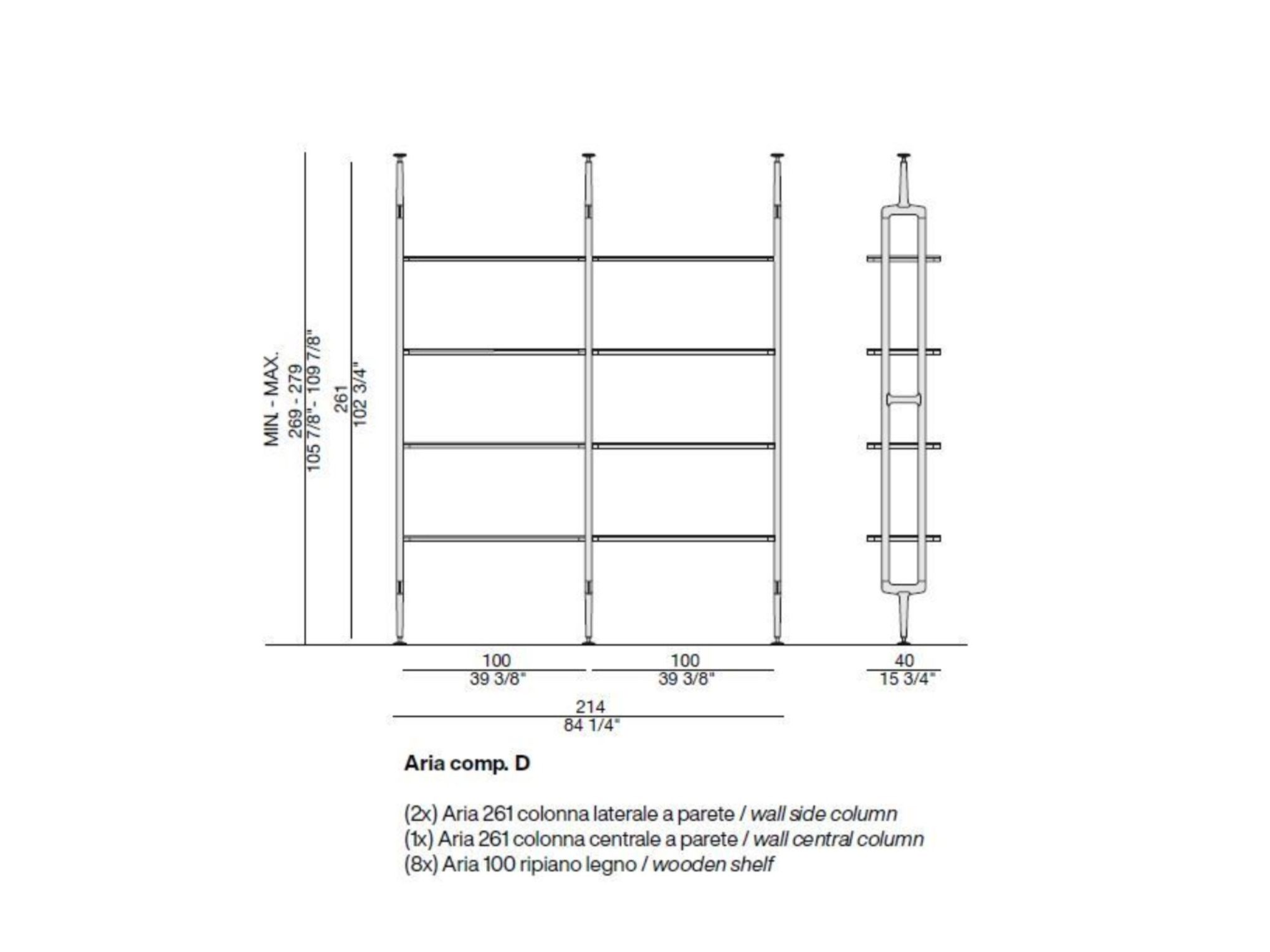 Книжный шкаф из ясеня с креплением пол-потолок Porada Soul ARCH-00101745 - Вид №2