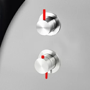 Термостат для душа глянцевая сталь с красной ручкой Toki Radomonte TER53LCIL15