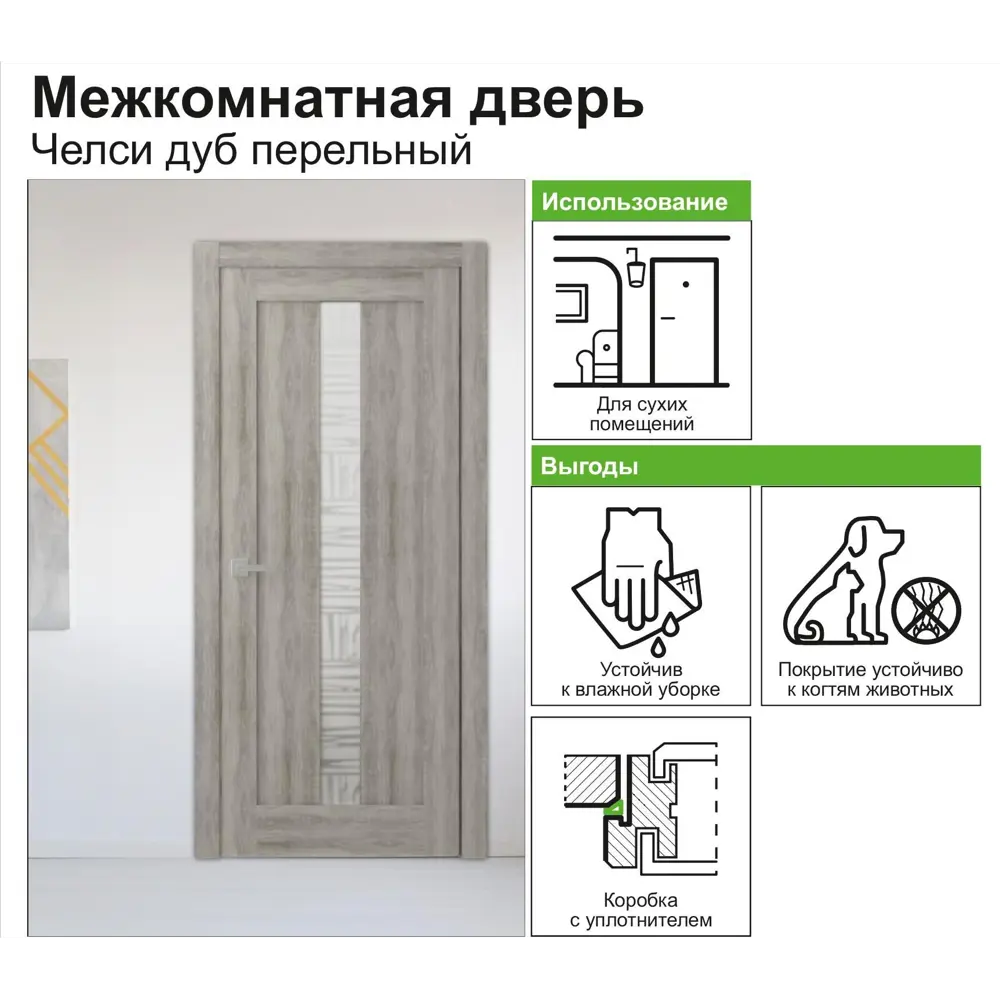 Дверь межкомнатная Челси остеклённая ламинация цвет дуб пепельный 70x200 см 82332433 STLM-2137825 BELWOODDOORS  - Вид №3