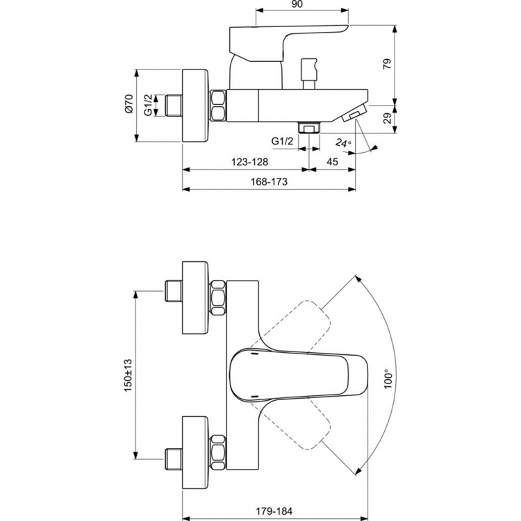 B0718AA Настенный смеситель для ванны/душа Ideal Standard CERAPLAN III  - Вид №4