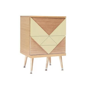 Прикроватная тумбочка с 2 ящиками желтая охра Woo Twins WOODI  00-3965938 Бежевый;желтый