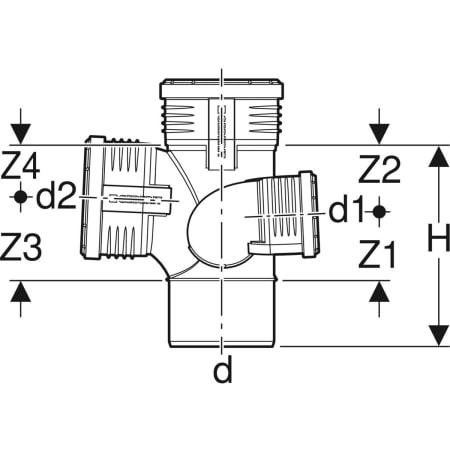 GEBERIT 390.464.14.1 Крестовина Geberit Silent-PP, левая со смещенным впуском и дополнительным отводом 87,5°  - Вид №3
