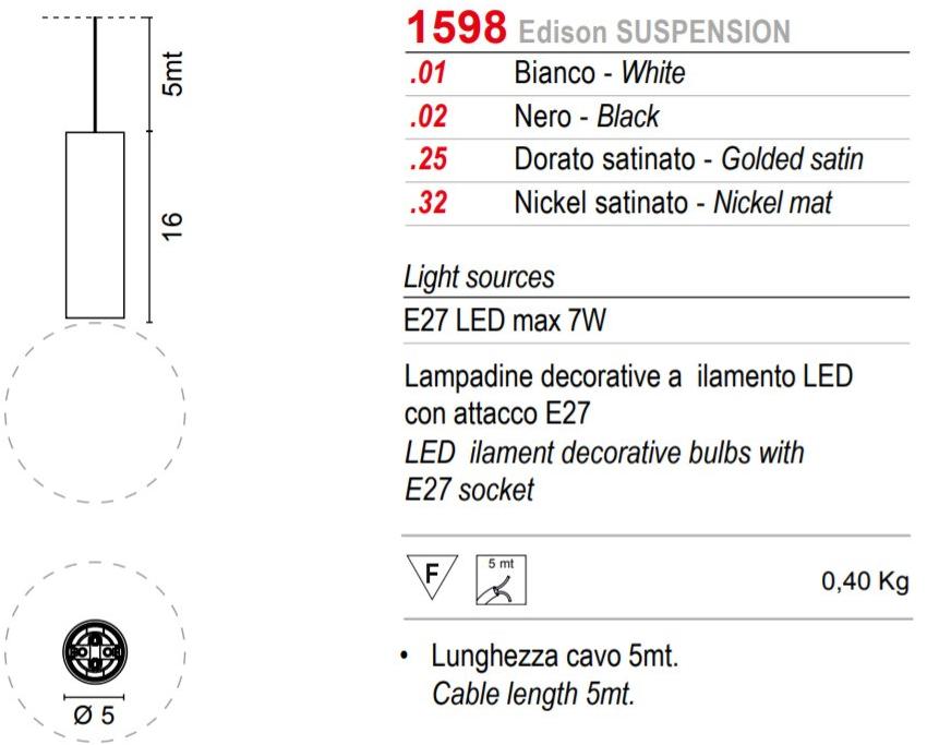EGOLUCE Металлический светодиодный подвесной светильник Edison 1598 - Вид №3