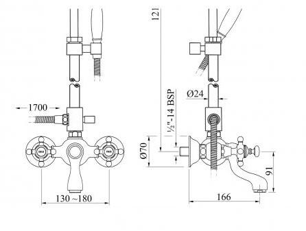 Bronces Mestre Настенная душевая стойка с ручным душем Retro 035018.c00.50 - Вид №1
