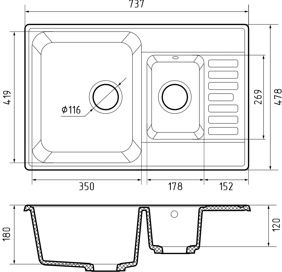 Кухонная мойка Кварц QUARZ S421 GranFest 21К-S421 - Вид №1