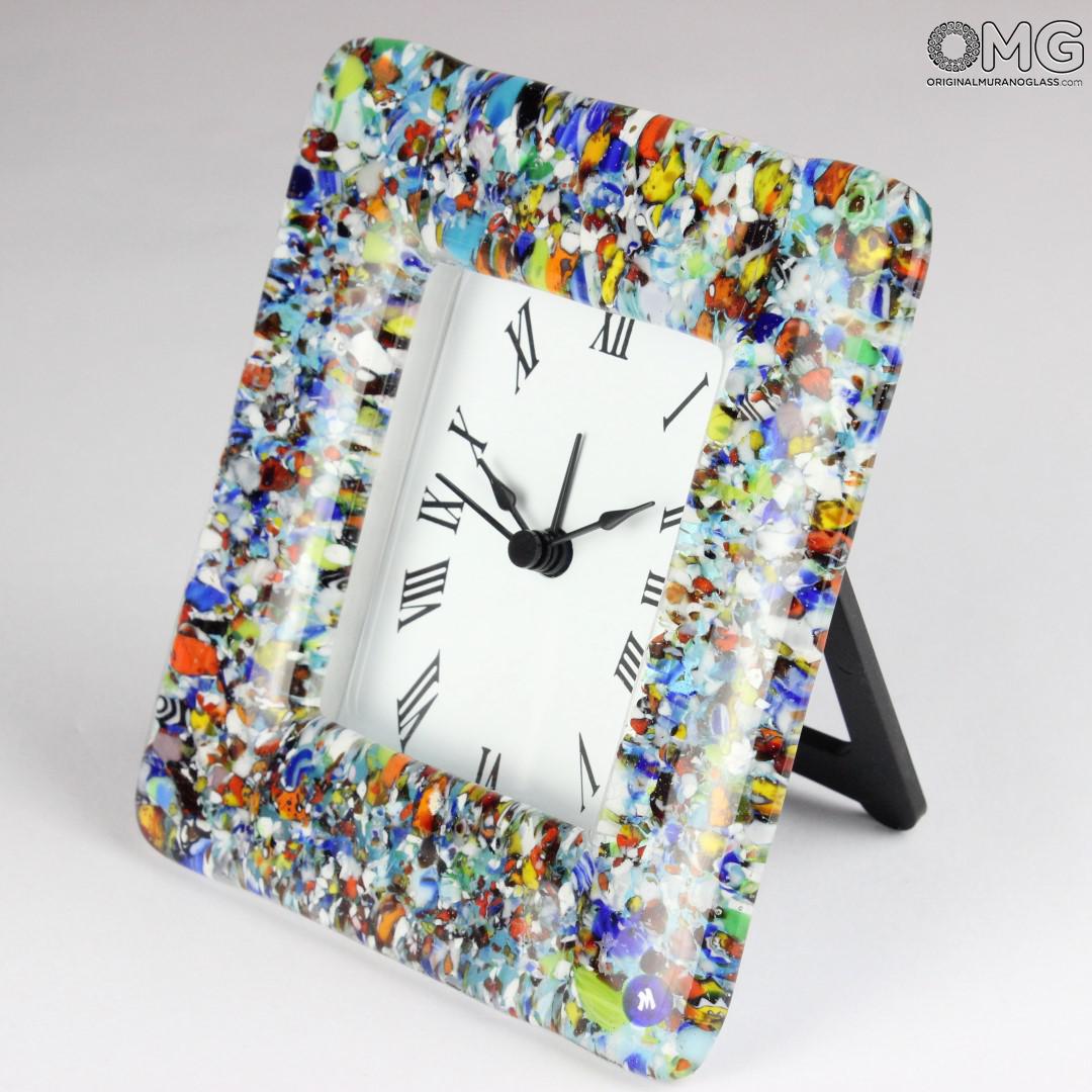 2715 ORIGINALMURANOGLASS Настольные часы с будильником - голубые миллефиори - Original Murano Glass OMG 11 см  - Вид №1