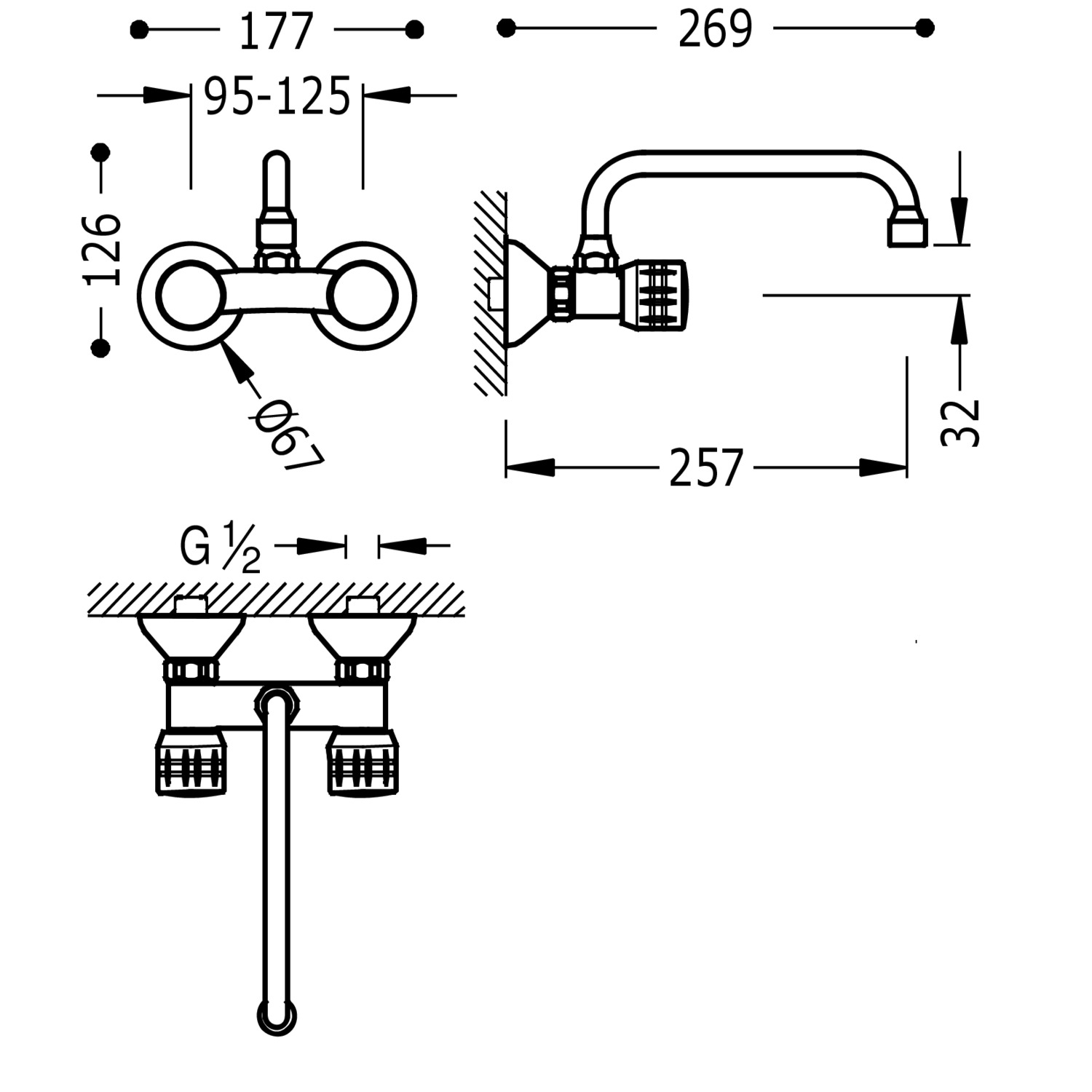 Смеситель для КУХНИ Настенный двухрычажный для кухни-123215 TRES Kitchen - Вид №1