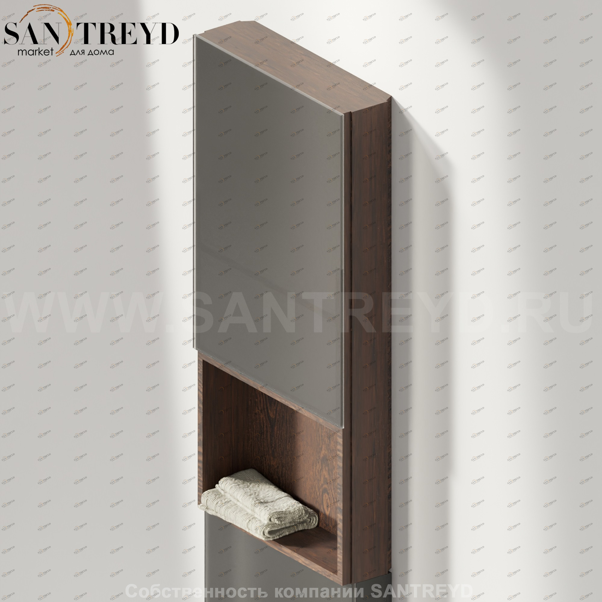 Верхний модуль со стеклянной дверью MONOLITH с полкой коричневый дуб Agape AMON1292UG