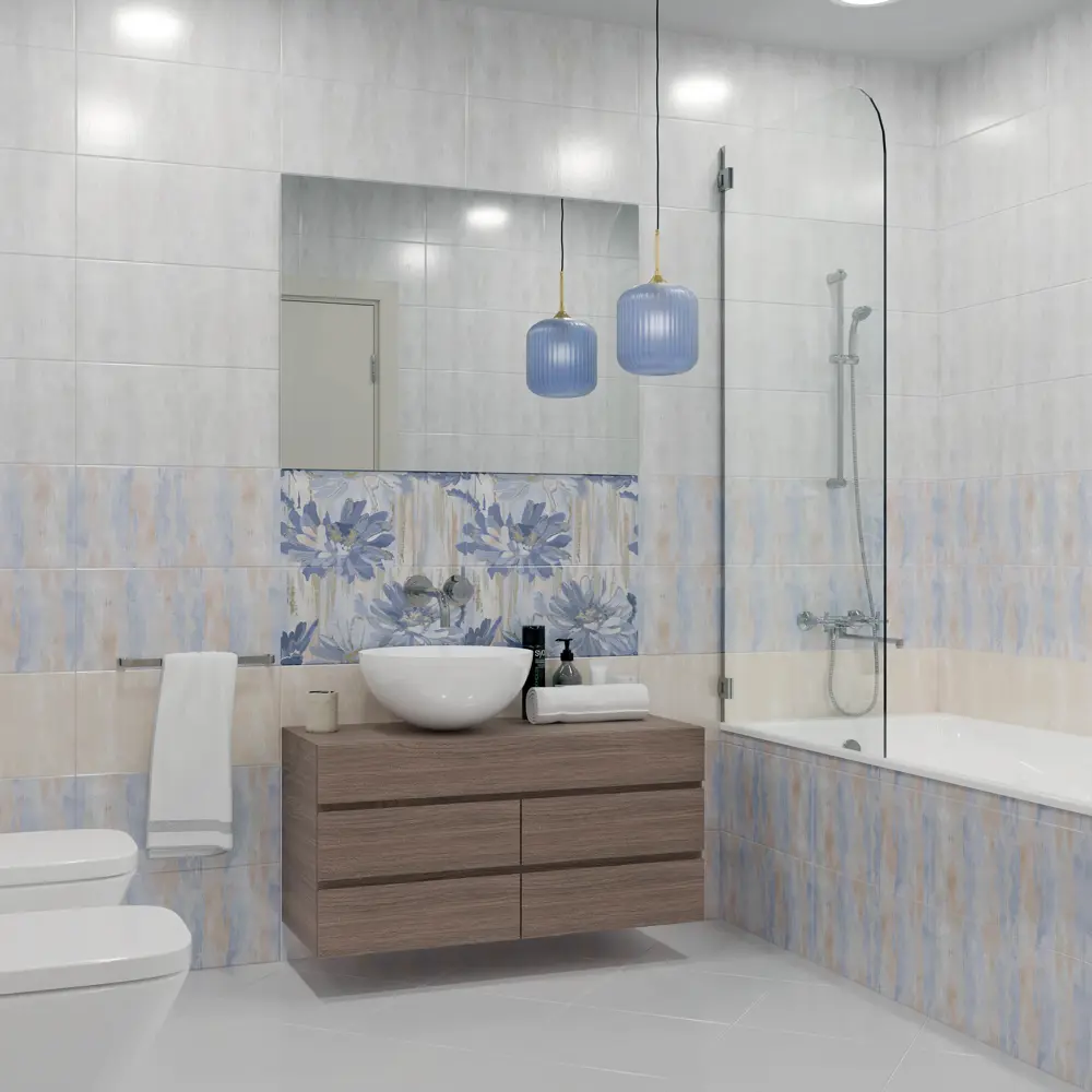 Декор настенный Нефрит-Керамика Артис Цветы 2 50x25 см матовый цвет голубой с рисунком STLM-2058632 - Вид №2