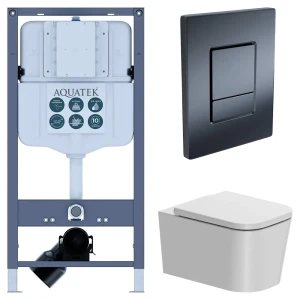 Комплект инсталляции Aquatek Pneumo N 49 с безободковым унитазом AM.PM Moxie клавиша Aquatek Pnn-0000004 чёрная
