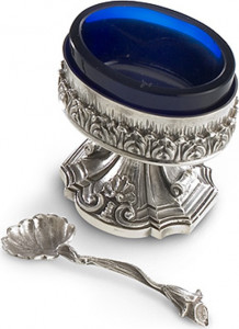 84402 Schiavon Солонка овальная с восьмиугольным основанием с ложкой 6см (серебро 925пр) Серебро 925