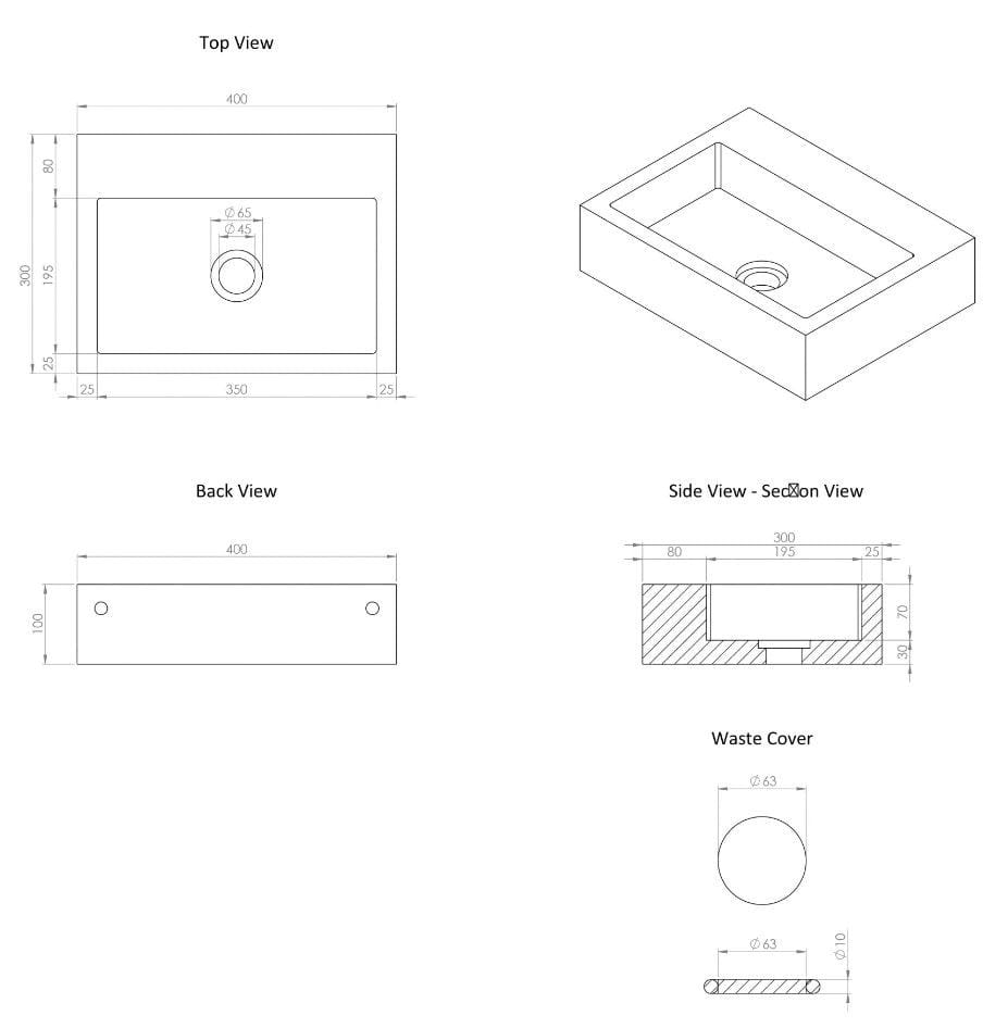 Прямоугольная подвесная раковина из темного мрамора Emperador LUSSO VIA ARCH-00052282 - Вид №4