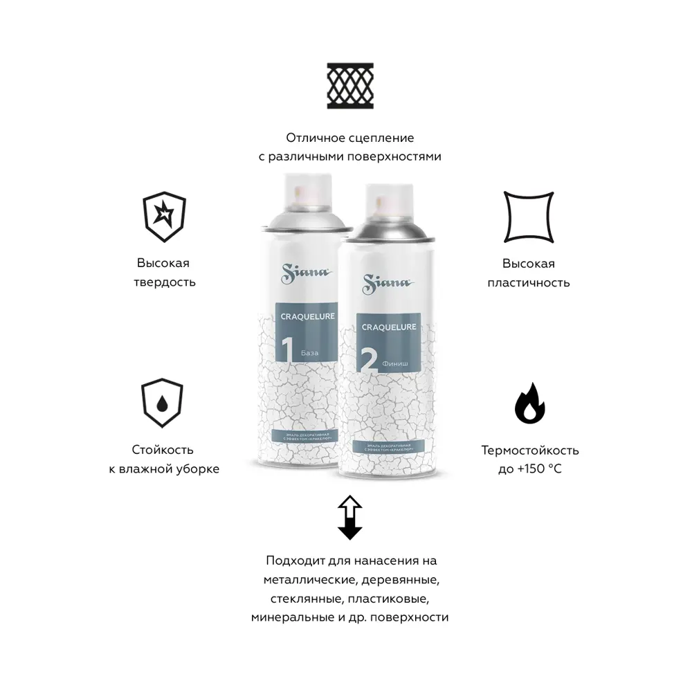 Краска аэрозольная Siana Craquelure финишная цвет белый 520 мл STLM-2105540 - Вид №1