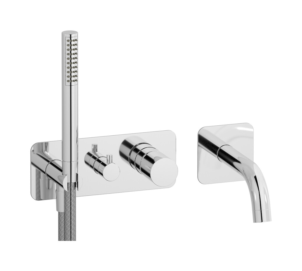 Настенный смеситель для ванной на с дивертером и душевым гарнитуром. WE ARE IB rr398cc Chrome Brera