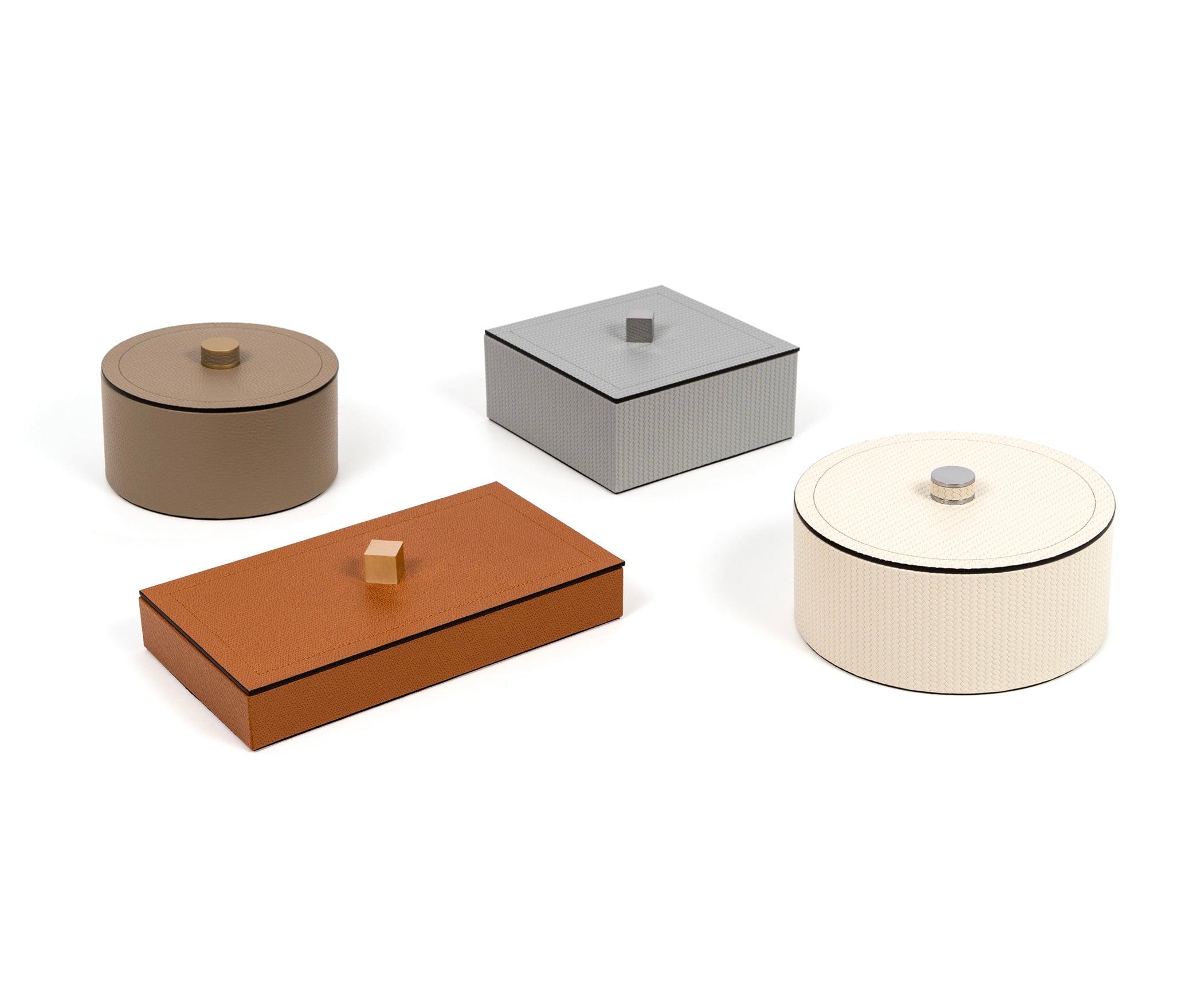 Kate Box - 17,5X17,5XH4,5 см / металл-хром/тканая кожа_кофе Pinetti 00.1701.061.015 - Вид №2