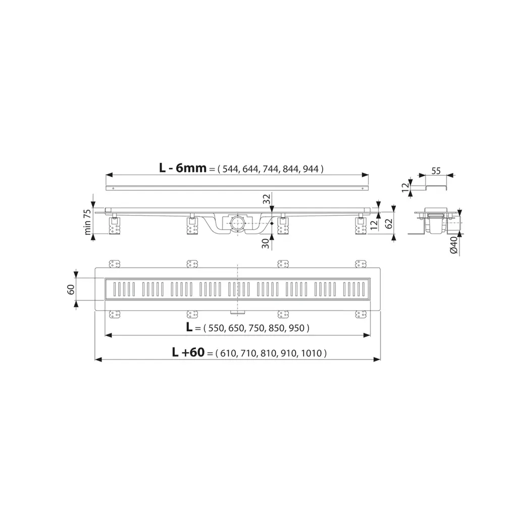 Трап для душа CPZ10-650 комбинированный затвор горизонтальный слив 60x650 мм Santreyd STLM-2187470 - Вид №1
