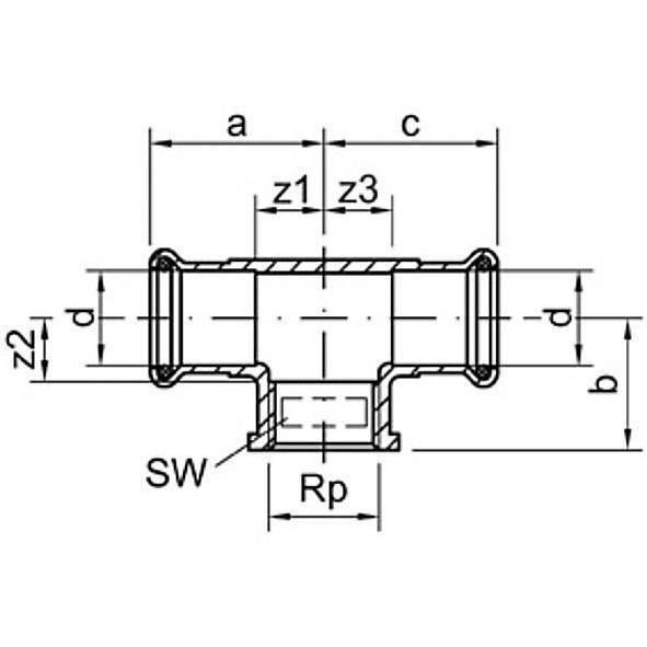 124130G5412 SANHA 24130G SANHA-Therm тройник ВПр-ВР-ВПр 54x1/2x54 мм  - Вид №1
