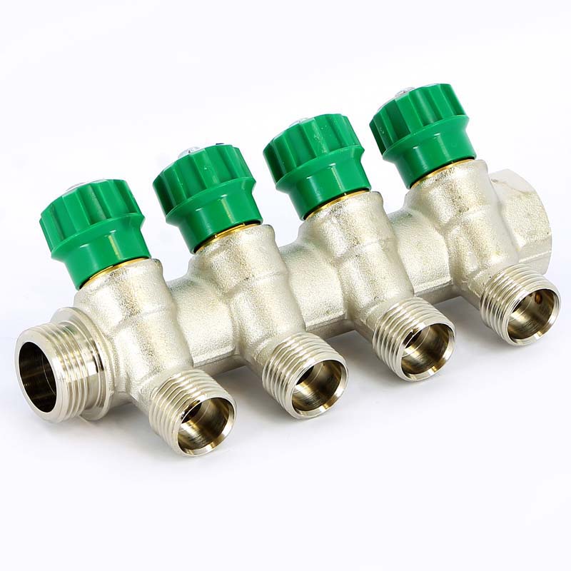 Коллектор НВ 3/4" с вентилями никелированный TIEMME 4 выхода 1/2"Н 36мм 1840001 - Вид №2