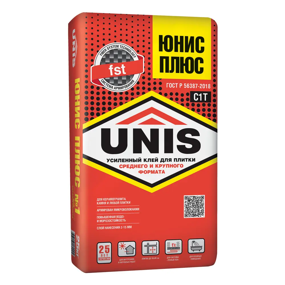 Unis Плюс - усиленный плиточный клей с армированием для сложных работ 12026910 Юнис Плюс STLM-0001690
