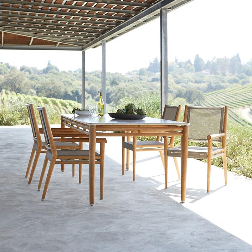 JANUS et Cie Прямоугольный обеденный стол из тика и травертина Konos sun-id-1441939 - Вид №3